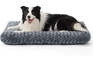 BEDSURE Dog Bed for Large Dogs Washable - Swirled Plush Dog Cushion with Soft Support, Brush Plush Dog Mat with Non-Slip Base, Dog Cushion Large Dogs, Grey, 104 x 69 x 8 cm