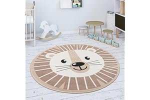 Paco Home Tappeto Bambini Cameretta Rotondo Moderno Femmine Maschi Luna Koala Leone, Dimensione:80 cm tondo, Colore:Beige