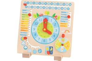 goki 58398 – årsklocka – av trä – barn lär sig lekfullt kalender, årstid, väder och tid för att förstå