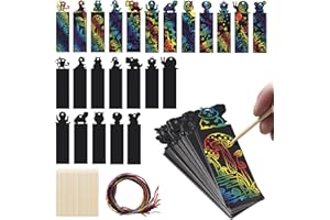 KIDPOLIS Kratzbilder Für Kinder, 48 Stück Tier Lesezeichen Kratzbilder Set, Lesezeichen Personalisiert mit 24 Holzstiften und 48 Bändern, Regenbogen Deko Mitgebsel Kindergeburtstag Junge und Mädchen (Animals)