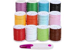 HTBAKOI Hilo Encerado Macrame, Cordon 12 Colores +Cortador de Hilo Cuerda Pulsera Hilos para Hacer Collar Cuero Bisuteria Abalorios DIY Pulseras Colores