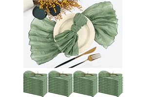 TERUNTRUE Set of 40 Gauze Cheesecloth Napkins Wrinkled Dinner Napkins, Sage Green Rustic Boho Napkins Soft Cotton Table Napkins Decorative Cloth Napkins for Wedding Party Dinner Table Decoration, 20 x 20 Inch