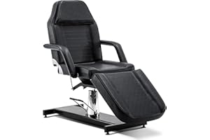 BARBERPUB Lettino Da Massaggio Classico Idraulico a 3 Sezioni Lettino Lettino Per Trattamenti Di Bellezza Terapia Viso Tatoo Reiki Guarigione Sedia Da Tavolo (Nero)