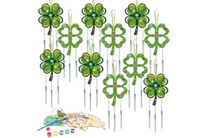 WEDNOK Pack of 10 Four Leaf Wind Chime Craft Set Children Lucky Clover Wooden Wind Chime Craft Clover Craft for Painting Lucky Charm Creative Sets for Children's Birthday Christmas