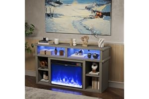 GRAVFORCE Electric Fireplace TV Stand Entertainment Center Console Table for 55" TVs with RGB LED Lights 23 inch Heating Insert Fireplaces Overheat Protection Remote Controls