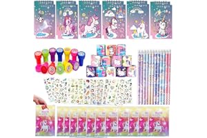 ENIKMOSD 72Pcs Gadget Unicorno Compleanno Bambina,Unicorno Bomboniere Festa Bambina,Unicorno Sacchetti Regalo Matite Quaderno Francobolli Adesivi Bracciali Giveaway Regalini Fine Unicorno Festa Bambini