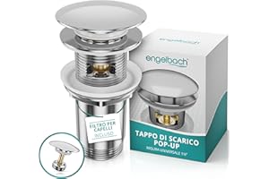 Engelbach® Piletta lavabo con troppopieno – Scarico Click Clack con 3 guarnizioni – Valvola di scarico universale per lavabi da bagno