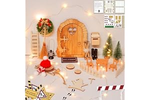 KUPITM6 Wichteltür Set, Miniatur Wichteltür Zubehör, Wichteltür Komplettset mit Lichterkette, Weihnachtswichtel Tür Set, Elfentür Wichteltür Feentür, Wichtel Zubehör Baustelle Weihnachtsdekoration