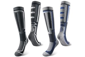 ANQFZQE Merino Wool Ski Socks, 2 Pairs Ski Socks for Men Thermal Knee High Socks, Winter Ski Warm Socks Anti Blister Skiing Socks for Ski, Hiking, and Other Winter Outdoor Activities.