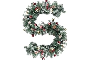 MAYFUN Guirnalda de Navidad 2,7m, Piñas Navideñas Coronas Navideñas con Bayas y Piñas de Pino, Chimeneas Escaleras, Paredes, Puertas Guirnaldas Decoradas Adorno Corona de Navidad, Corona Navidad Artificial