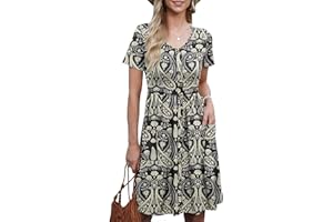 AUSELILY Vestito Donna Estivo a Maniche Corte Abito Abiti Donna Estate Casual A Linea Abiti Estivi Vestito con Scollo a V con Tasche Maglietta Abito