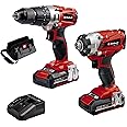 Einhell Power X-Change 18V Cordless Drill And Impact Driver Set With 2 x Batteries, Charger And Storage Bag - TE-CD 18/44 Li-i + TE-CI 18/1 Li Brushless Combi Drills And Driver Sets Cordless