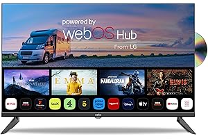 Cello C3224WSF TV da 32 pollici a 12 Volt, TV intelligente senza cornice e lettore DVD da 12 V Traveller, WebOS ultraveloce, Freeview Play, FreeSat, Bluetooth, Netflix, Prime, Apple TV+, DAZN, Pluto