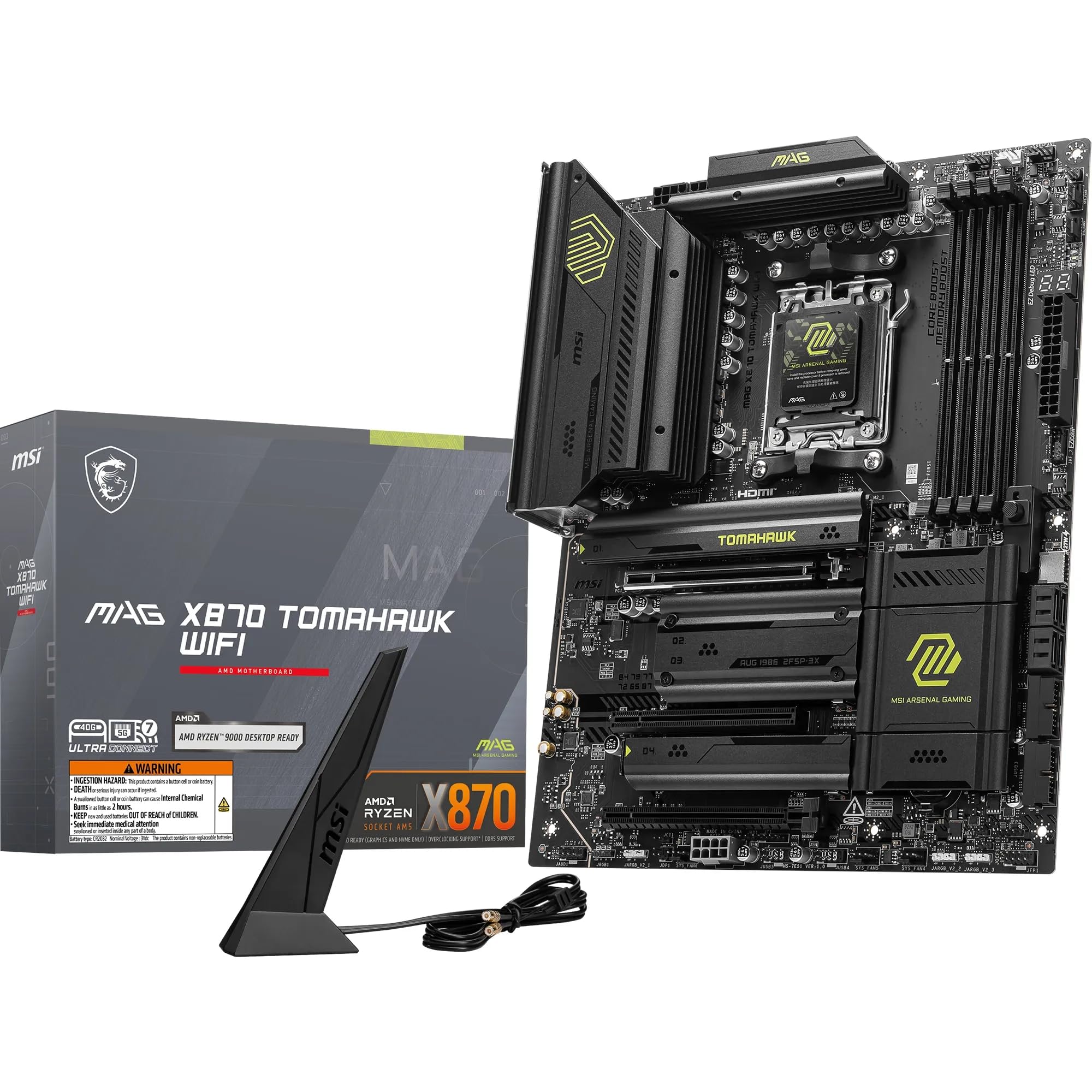 MSI MAG X870 Tomahawk WiFi Gaming Motherboard - ATX - Supports AMD Ryzen 9000/8000/7000 Series Processors, Socket AM5 - DDR5 Memory, 1 x PCIe 5.0 x16, 2 x M.2 Gen5, 5G LAN, Wi-Fi 7