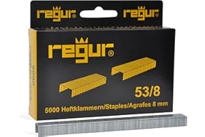 REGUR Typ 53 Heftklammern in der Länge 53/08 mm - 5.000 Stück zum Befestigen und Bespannen von Stoffen, Leinwänden, Leder, Teppich, u.v.m.