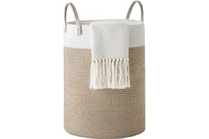 YOUDENOVA Wäschekorb Geflochten Wäschesammler Spielzeug Aufbewahrung Aufbewahrungskorb mit Griff Handarbeit Aus Baumwolle Weiß & Braun