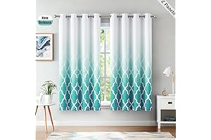 Beauoop Blackout Curtains for Bedroom Teal Ombre Curtains 54 Inch Drop Geometric Print Eyelet Curtain for Living Room Darkening Thermal Insulated Window Curtain Drapes 2 Panel