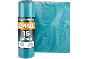 Hinrichs XXL 240 l sopsäck - extremt rivbeständig - rulle med 15 soppåsar XXL - 70 µ - 100 x 125 cm - PEBD - perfekt för hemm