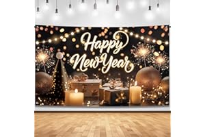 AFOXON XtraLarge Happy New Year Banner 72x44 Inch New Year Backdrop 2026 for New Years Eve Photography Xmas Party Supplies 2026 Backdrop Decorations