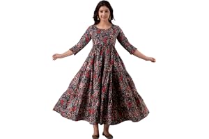 HENAL Women's Pure Cotton Anarkali Maternity Feeding Kurti | Nursing Dress with Hidden Dual Side Zippers | Floral Pregnancy Wear | Pre & Post Pregnancy | Casual, Office & Baby Shower | M–XXL