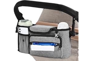 FAOKZE Bolso Carro Bebé Universal, Bolsa Organizadora de Cochecitos, Bebé Bolsa de Almacenamiento, Multifuncional Gran Capacidad, Apto para la Mayoría de Las Carriolas, con portavasos, Correa