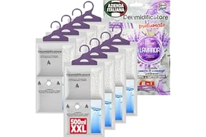 TECH IT EVOLUTION Deumidificatore Armadio Profumato alla Lavanda 8 Pack x 230g-500ml Sacchetti Deumidificatori Antimuffa Assorbi Umidità Elimina Umidità e Cattivi Odori per Armadi, Camere Da Letto, Bagno Cucina