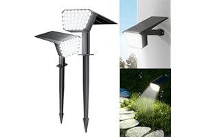 FIFlying Luci solari per esterni, confezione da 2 pezzi, luce bianca fredda, faretti solari a LED, IP65, impermeabili, per prato, cortile, sentieri, giardino, esterni, illuminazione garage