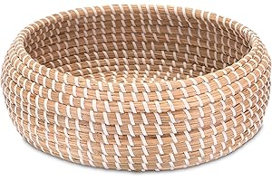 Decorasian - Cestino intrecciato rotondo in zostera, grande e piatto, adatto per il pane, panini o frutta, 30 cm