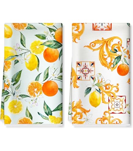 Lot De 2 Torchons De Cuisine 40x60 Cm - Microfibre Absorbante - Motif Fleurs Jaunes - Cadeau Déco
