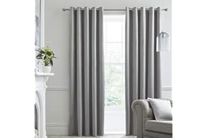 Laurence Llewelyn-Bowen Montrose Blackout, W66 x L90 (168 x 229cm), Velvet Living Room & Bedroom, Thermal/Eyelet Curtains, Polyester, Silver/Light Grey