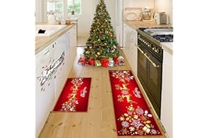 HSGLGNA Alfombra 3D Antideslizante Lavable con Estampado Navideño - Decoración para Interior y Exterior, Casa, Oficina, Patio, Habitaciones (Navidad D, 43 x 75 + 43 x 150 cm)