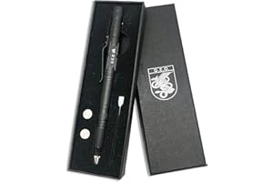 TACRO Bolígrafo táctico GEO - Grupo Especial de Operaciones Multifuncional Herramienta de Autodefensa, Iluminación, Aflojamiento de Tornillos, Escritura Diaria Conveniente y Práctico Bolígrafo (Negro)