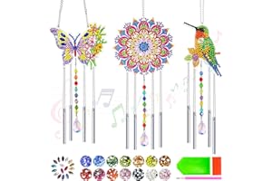 AFXXE Campanillas de Viento Diamond Painting,3 Piezas 5D DIY Pintura Diamante Atrapasoles Niñas,Cuadro diamantes Mariposa Pájaro Sol,Kit Manualidades Adultos,Decoración de Colgante para Ventanas Jardín