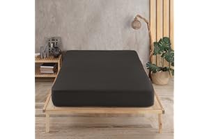 ‎VENCY Vency Premium Jersey Spannbettlaken 140x200cm Schwarz - Spannbetttuch 100% Baumwolle, Bettlaken 140x200 Bis 35 cm Matratzenhöhe Schwarz
