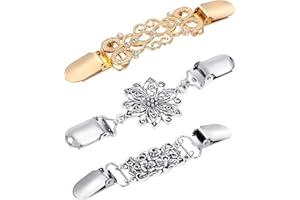 WOOXDYUK Spinka do kardiganu, styl vintage, kołnierz, szal w stylu retro, broszki i szale, srebrne klipsy do swetra dla kobiet i dziewcząt, koszula