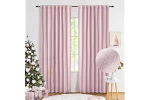 ABSTRACTEX Pink Full Blackout Curtains for Nursery Girls Bedroom, 54 Inches Long Burlap Linen Textured Thermal Insulated 100 Room Darkening Back Tab Rod Pocket Drapes for Living Room Dining, 52"W 2 Panels
