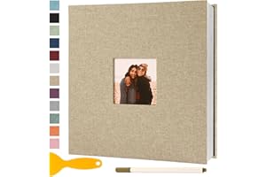 SEMFALBUUMS Album Photo Adhesif Vierge 28x27 CM Classeur Photo Livre Photo Personnalisable Scrapbook de Classe Mariage Livre D'or Enfant Bebe Carte Postale DIY, 40 Pages Kaki