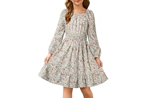 GRACE KARIN Dziewczęca kwiatowa sukienka midi z długim rękawem dla dzieci jesień na co dzień kwieciste sukienki warstwowe 6-14 lat