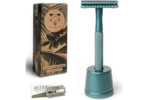 ‎ANYMALE ANYMALE® Plastikfreier Rasierhobel Azure Edition - Set mit Ständer und 5 ASTRA Klingen - Nassrasierer für Damen und Herren