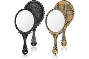 JETEC 2 Pieces Vintage Handheld Mirror Portable Embossed Flower Mirror Hand Held Decorative Mirrors Compact Mirror with Handle for Face Makeup Travel Personal Cosmetic Salon Mirror (Black, Bronze)