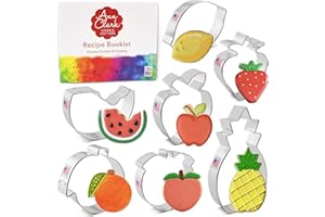 ANN CLARK COOKIE CUTTERS Juego de cortadores de galletas para cesta de frutas, 7 piezas, fabricado en los Estados Unidos por Ann Clark, limón, melocotón, piña, sandía, naranja, fresa, manzana