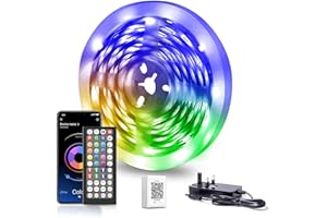 Nexillumi 5M LED Strip Lights, Bluetooth RGB Light Strips with Remote & App Control, Colour Changing Tape Lights, Music Sync Dimmable LED Lighting for Bedroom, Home Christmas Decor