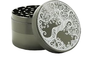 HOT CLOUD Large Metal Herb Grinder with Pollen Catcher, Shifter and Magnetic lid 63mm/2.5 inches (Tree of Life)