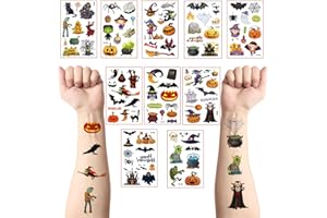 HONGP 10 Sheets Halloween Temporary Tattoos for Kids,Halloween Tattoo Pumpkin Bats Pretend Transfers Tattoos Party Favours Stickers Game Makeup Props for Children's Party Bag Fillers