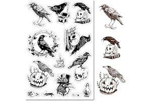 CRASPIRE Crow Skull Pumpkin Clear Rubber Stamp Halloween Raven Vintage Transparent Silicone Seals Stamp for Journaling Card Making DIY Scrapbooking Handmade Photo Album Notebook Decor