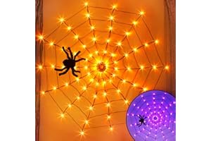Eambrite Halloween Spider Web Lights with Plush Spider Spooky Indoor Decorations Light up Fake Spiderweb Decor Prop for Window Kids Party Haunted House (4FT/120CM)