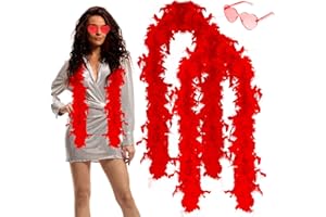 BEAFACE Feather Boas 4 PCS Multipack Feather Boa for Women, 6.6ft/2M Feather Scarf Fancy Dress Fluffy Feather Boa with Heart Rimless Sunglasses for Wedding Dancing Party Halloween Christmas (Red)