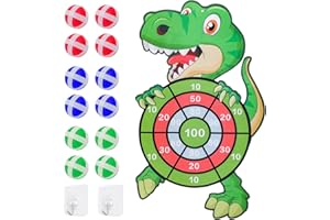 YELLCETOY Dinosaurier Spielzeug für Kinder, 77cm Klett Dartscheibe mit 12 Bällen Kinder Brettspiele Dart Wurfspiel Drinnen und Draußen Spiele Party Geschenke für Kinder Junge Mädchen ab 3-12 Jahre
