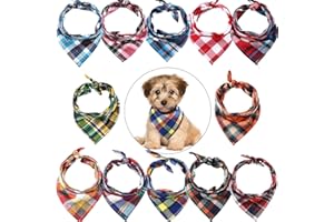 Syhood 12 Stück Hunde Bandanas Karierter Hunde Schal Haustier Dreieck Lätzchen Verstellbares Zubehör Halstuch Karo Bandanas Dekoration für Kleine oder Mittelgroße Haustiere (Karierter Stil)