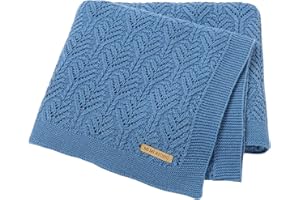LAWKUL Baby Blanket Cellular Knitted 100% Cotton Soft Blankets for Newborn Boy Girls Toddler 100x80cm Mustard Jean Blue
